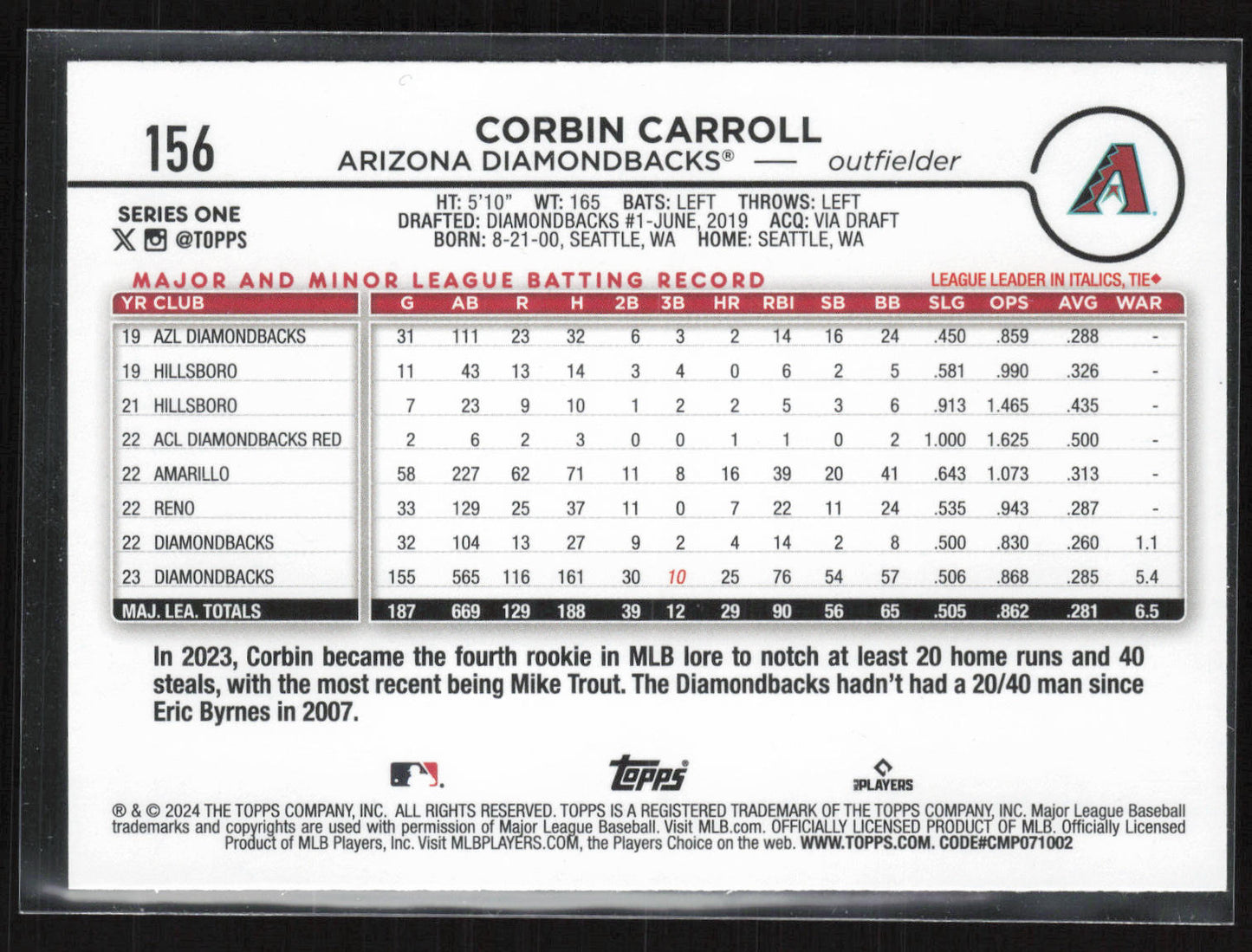 2024 Topps #156 Corbin Carroll Yellow