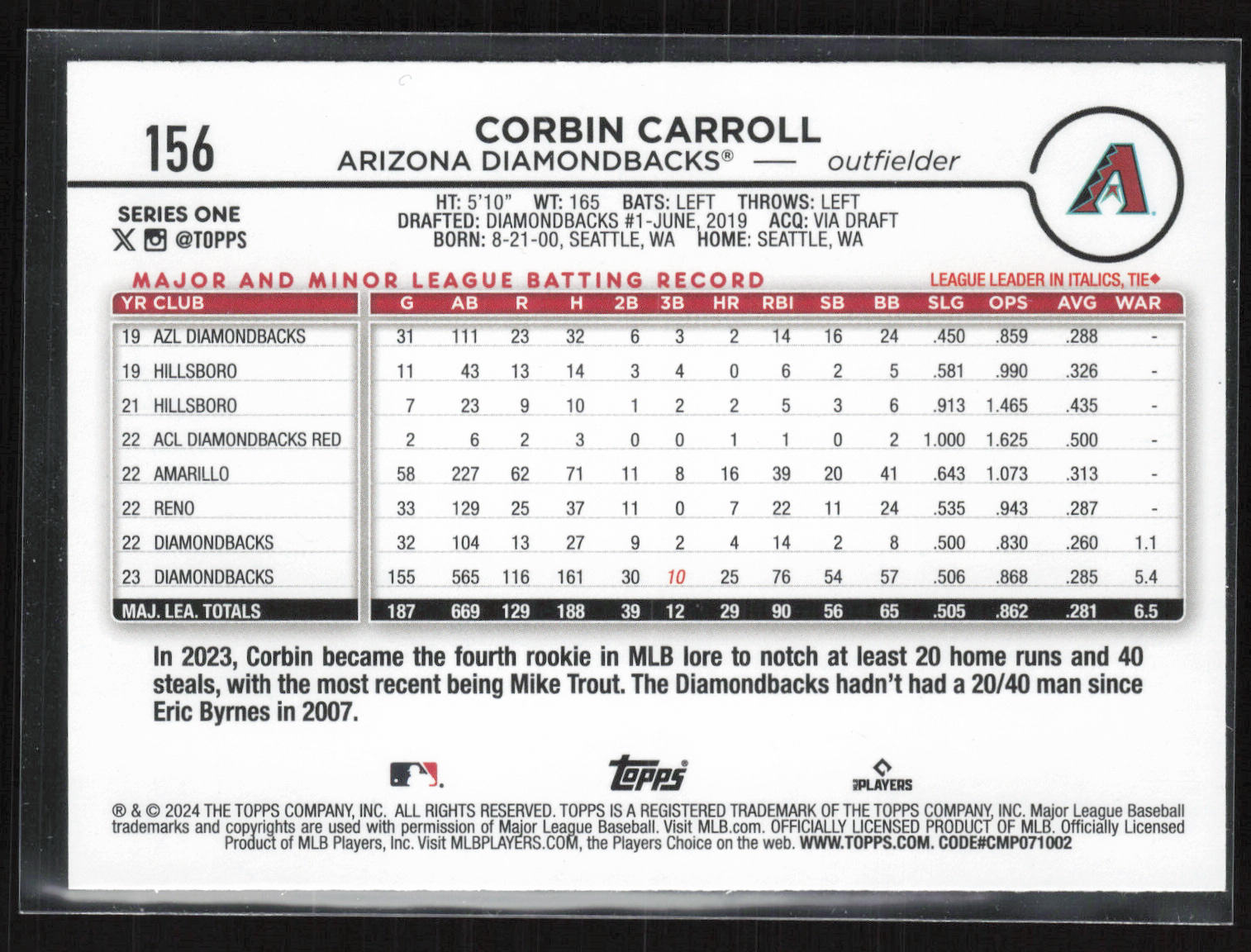 2024 Topps #156 Corbin Carroll Yellow