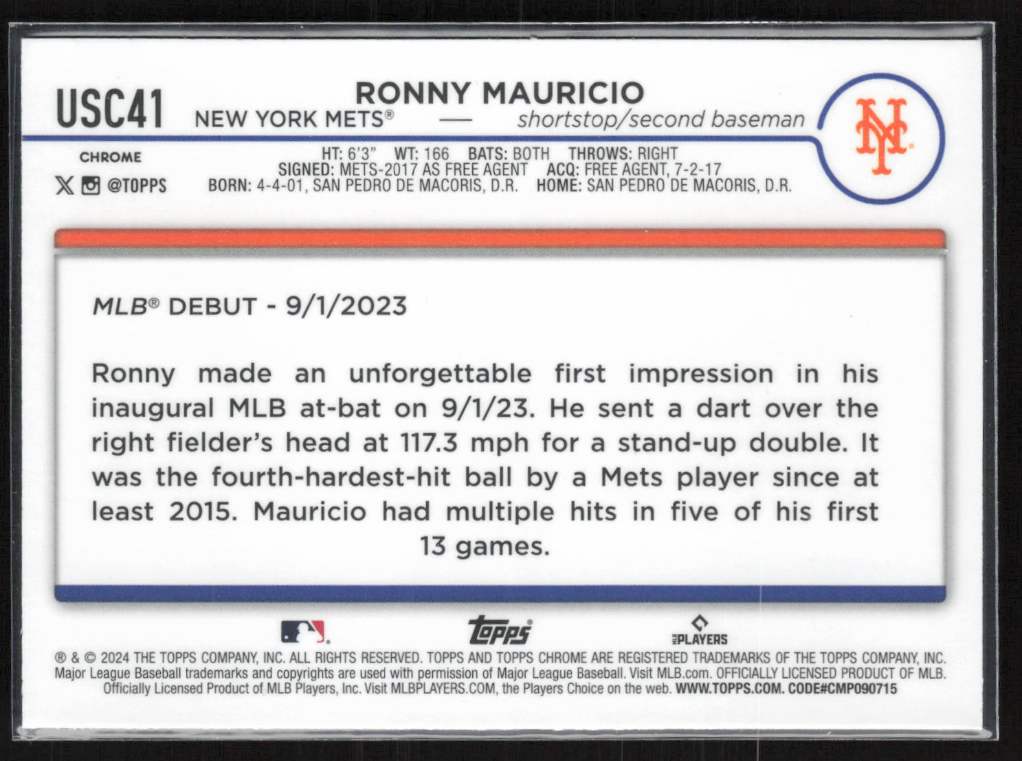 2024 Topps Chrome Update #USC41 Ronny Mauricio