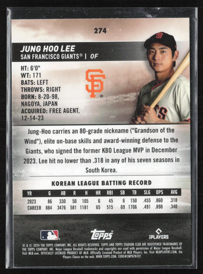 2024 Stadium Club #274 Jung Hoo Lee