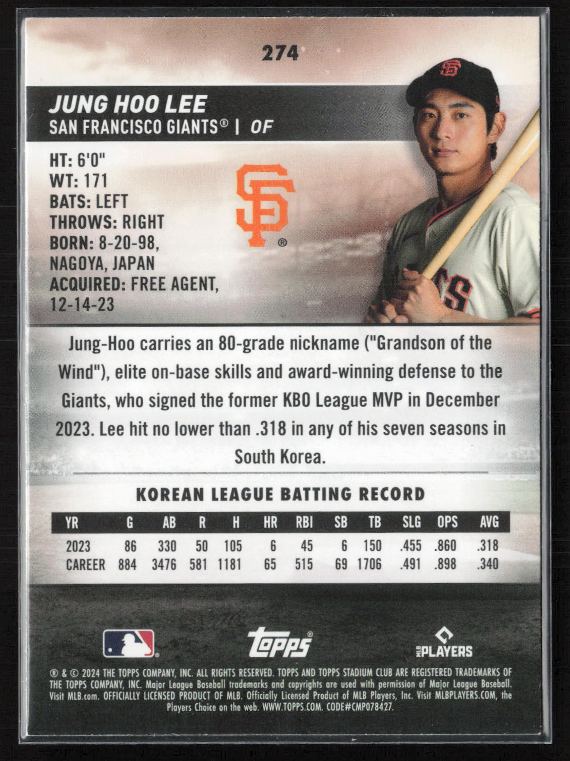 2024 Stadium Club #274 Jung Hoo Lee Red Foil