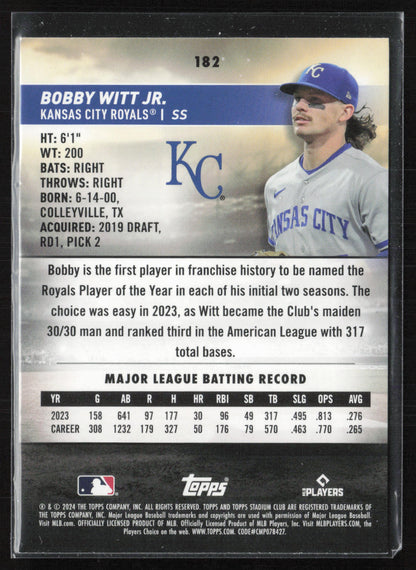 2024 Stadium Club #182 Bobby Witt Jr.