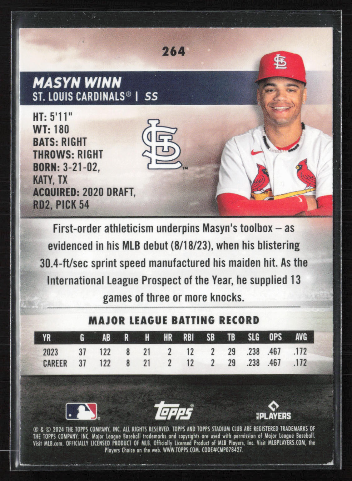 2024 Stadium Club #264 Masyn Winn Pink Foil