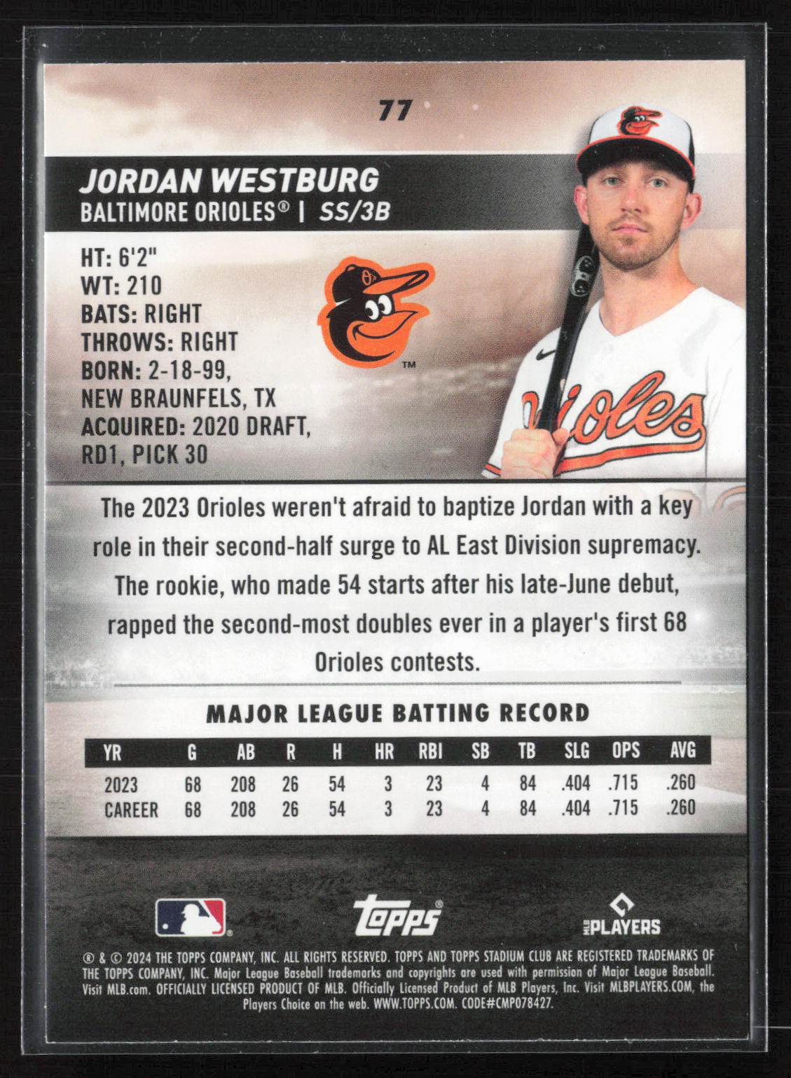2024 Stadium Club #77 Jordan Westburg Red Foil