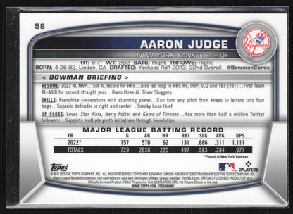 2023 Bowman #59 Aaron Judge Mojo Refractors