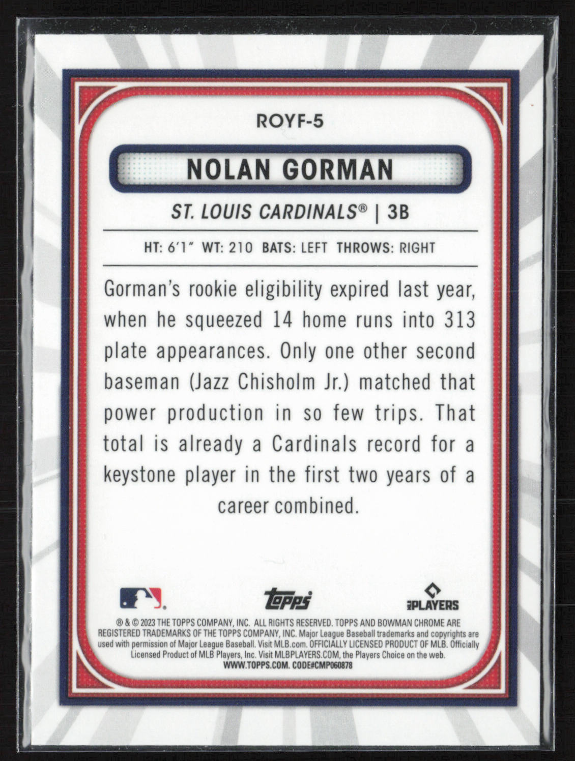 2023 Bowman #ROYF-5 Nolan Gorman ROY Favorites