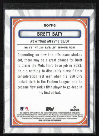 2023 Bowman Chrome #ROYF-3 Brett Baty ROY Favorites Mojo Refractors