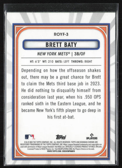 2023 Bowman Chrome #ROYF-3 Brett Baty ROY Favorites Mojo Refractors