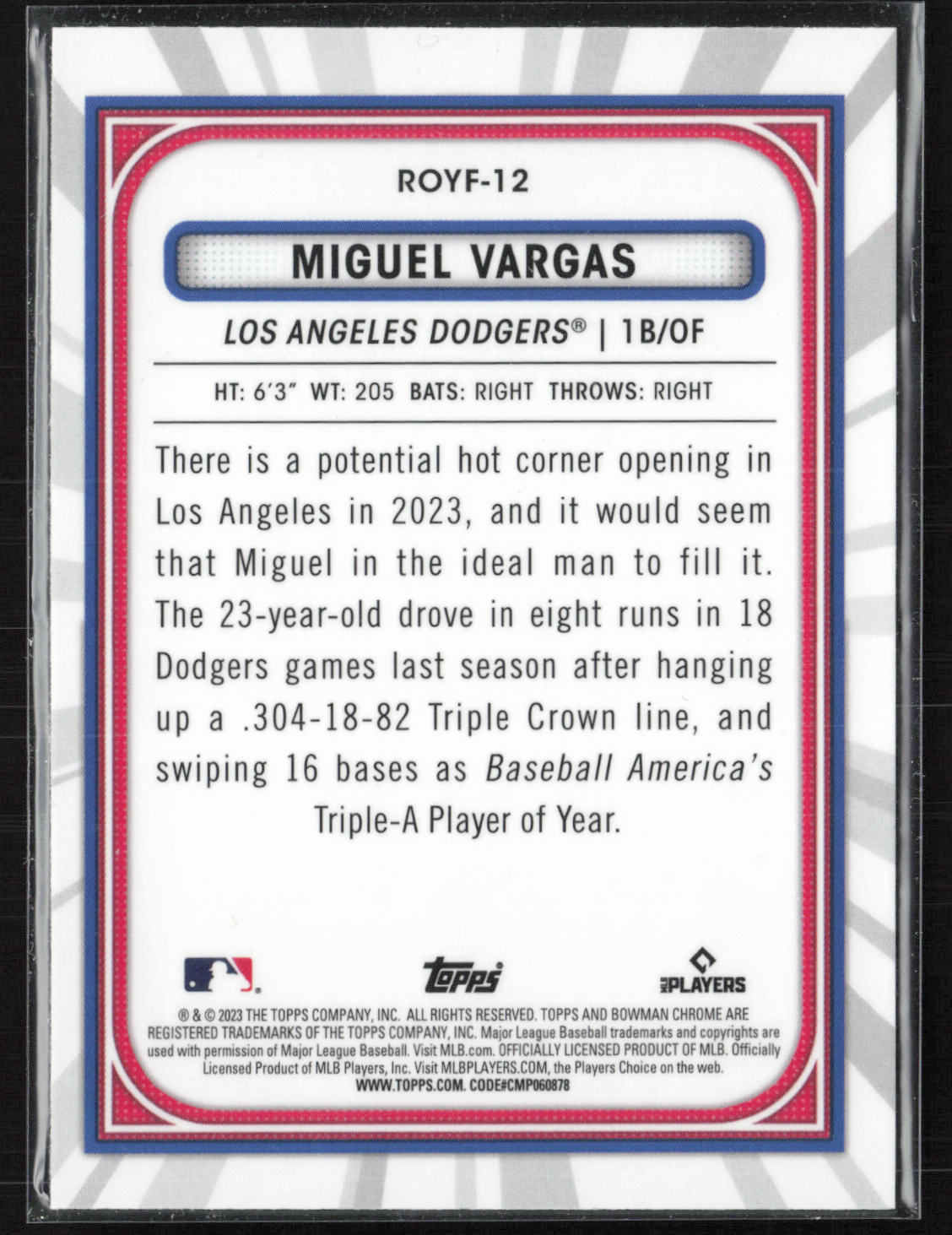2023 Bowman Chrome #ROYF-12 Miguel Vargas ROY Favorites Mojo Refractors