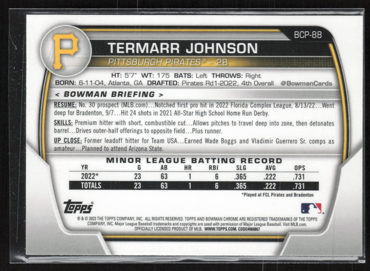 2023 Bowman #BCP-88 Termarr Johnson Chrome Prospects Mojo Refractors