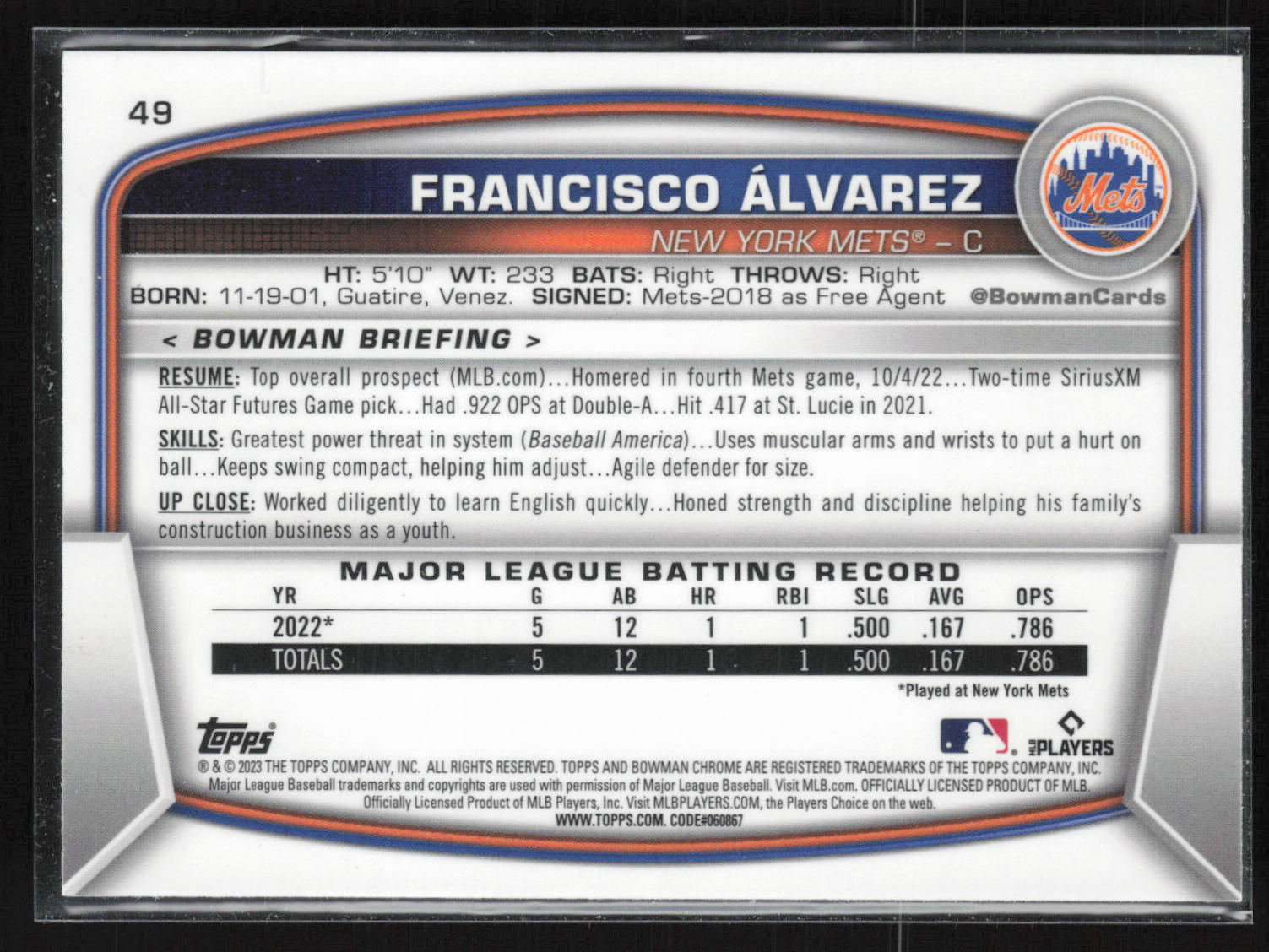 2023 Bowman #49 Francisco Álvarez Mojo Refractors