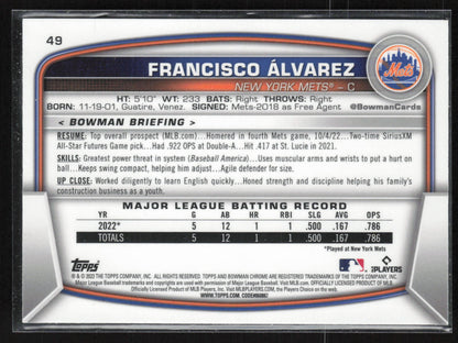 2023 Bowman #49 Francisco Álvarez Mojo Refractors