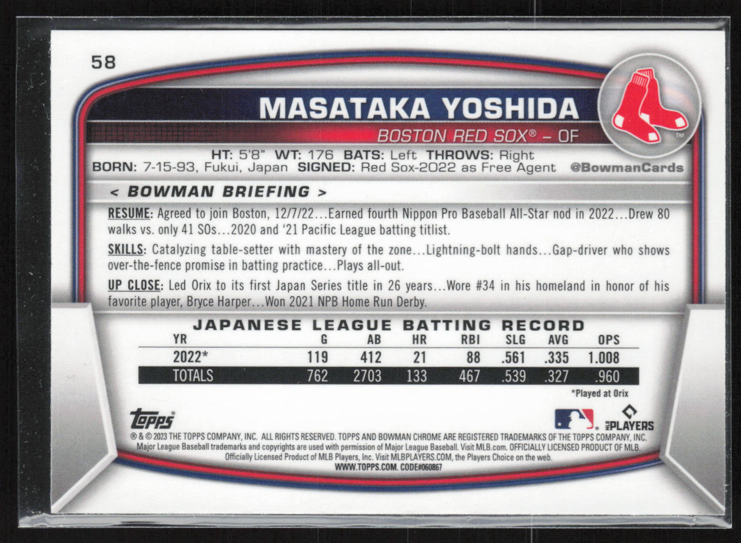 2023 Bowman #58 Masataka Yoshida Mojo Refractors