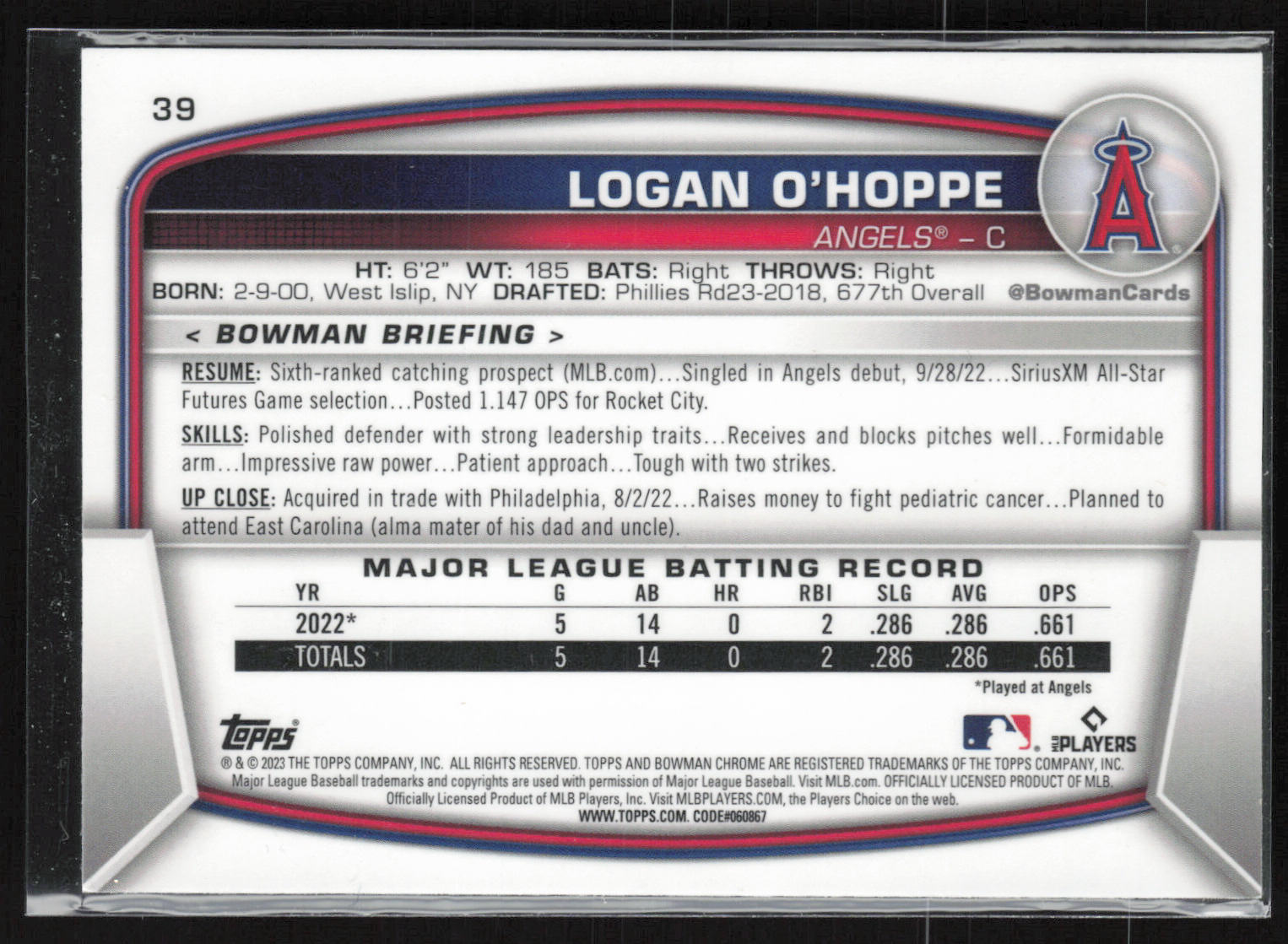2023 Bowman #39 Logan O'Hoppe Mojo Refrators