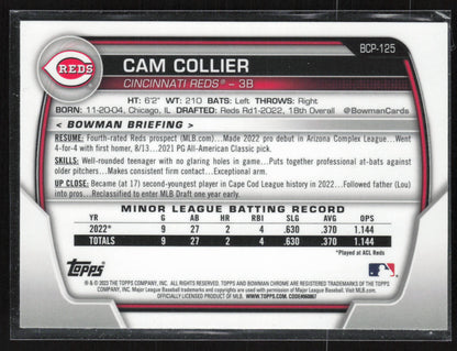 2023 Bowman #BCP-125 Cam Collier Chrome Prospects Mojo Refractors