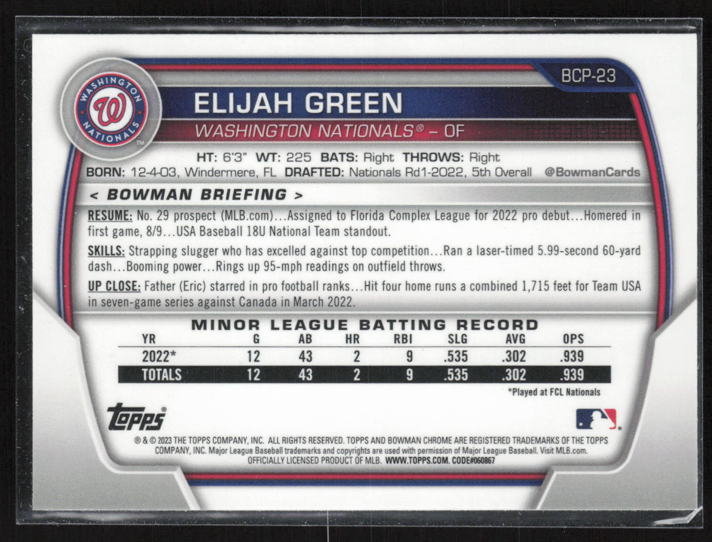 2023 Bowman #BCP-23 Elijah Green Chrome Prospects Mojo Refractors