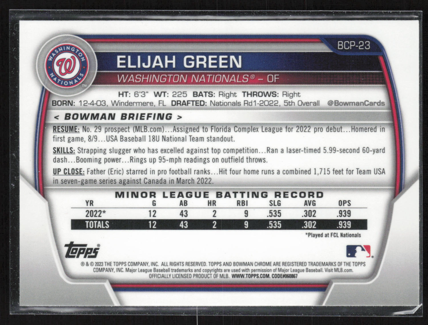2023 Bowman #BCP-23 Elijah Green Chrome Prospects Mojo Refractors