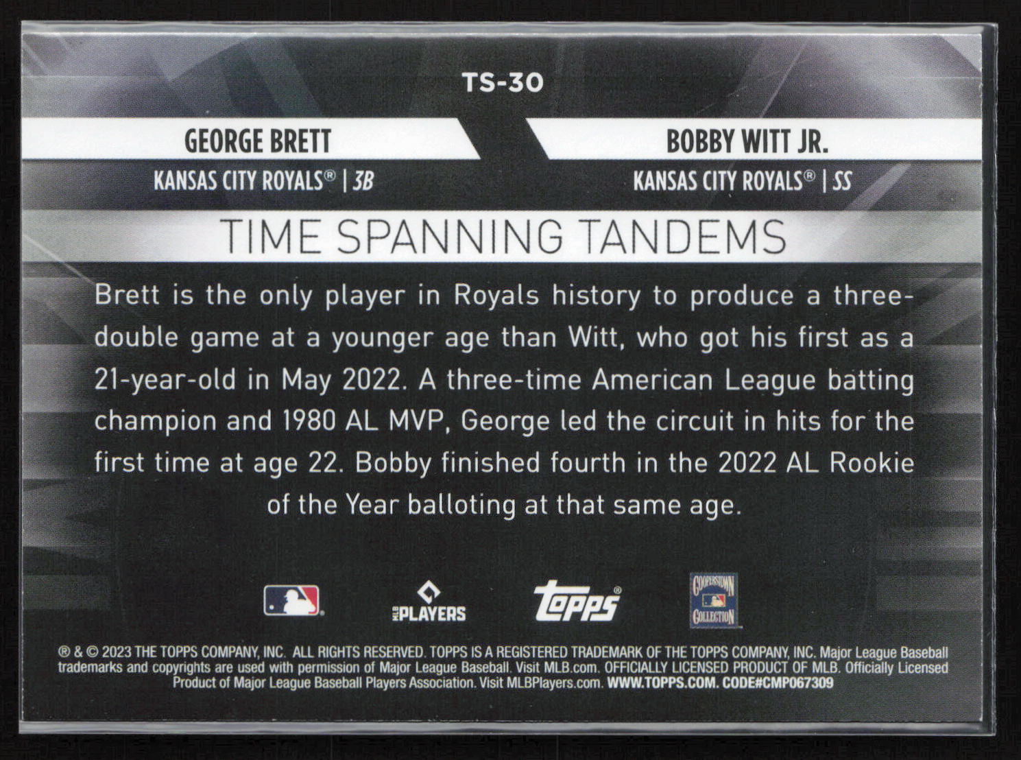 2023 Topps Update #TS-30 Bobby Witt Jr. / George Brett Time Spanning Tandems