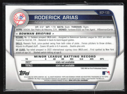 2023 Bowman #BCP-135 Roderick Arias Chrome Prospects Mojo Refractors