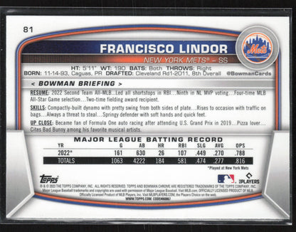 2023 Bowman #81 Francisco Lindor Mojo Refractors