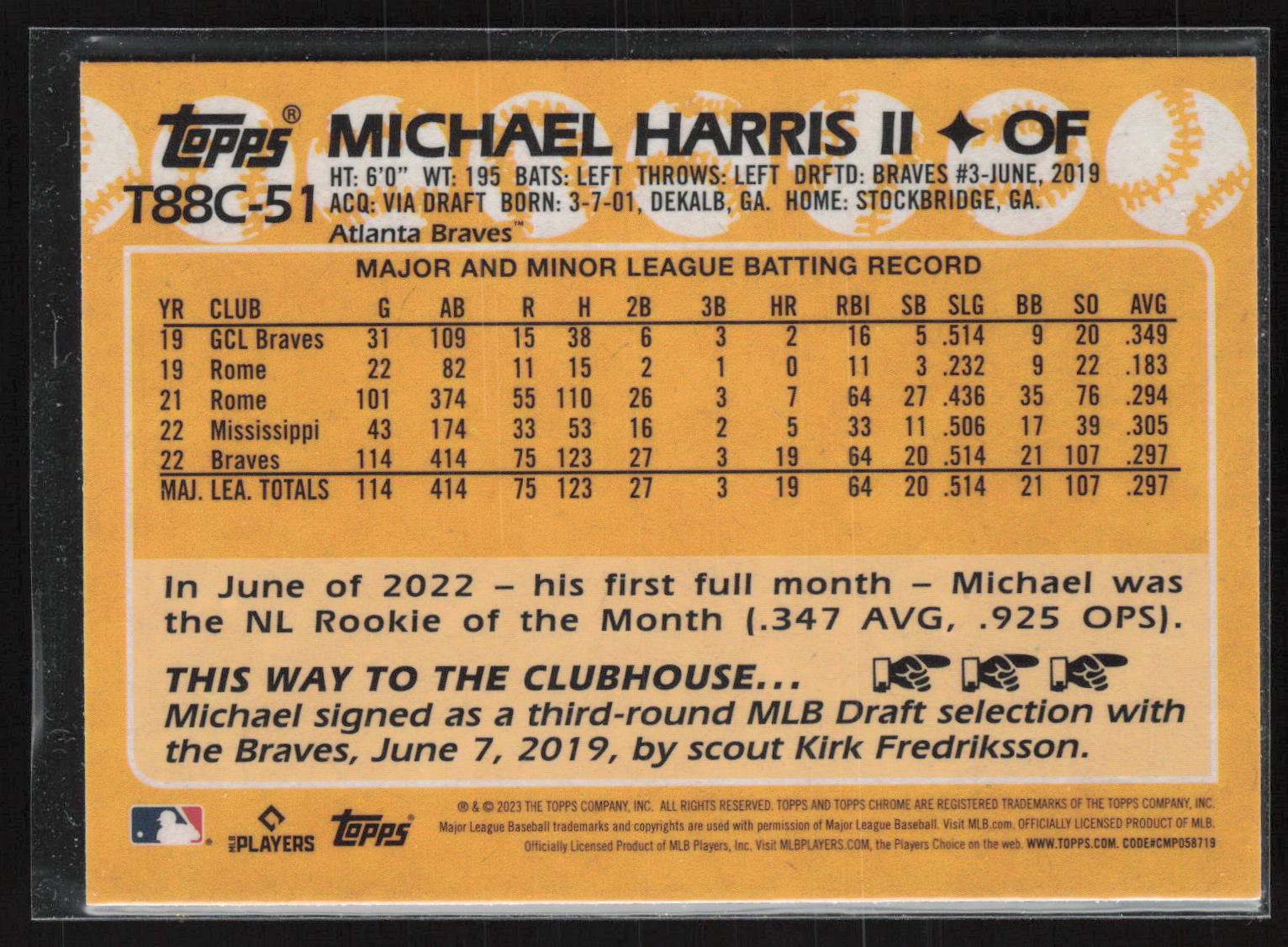 2023 Topps Chrome #T88C-51 Michael Harris II 1988 Topps Baseball 35th Ann Chrome