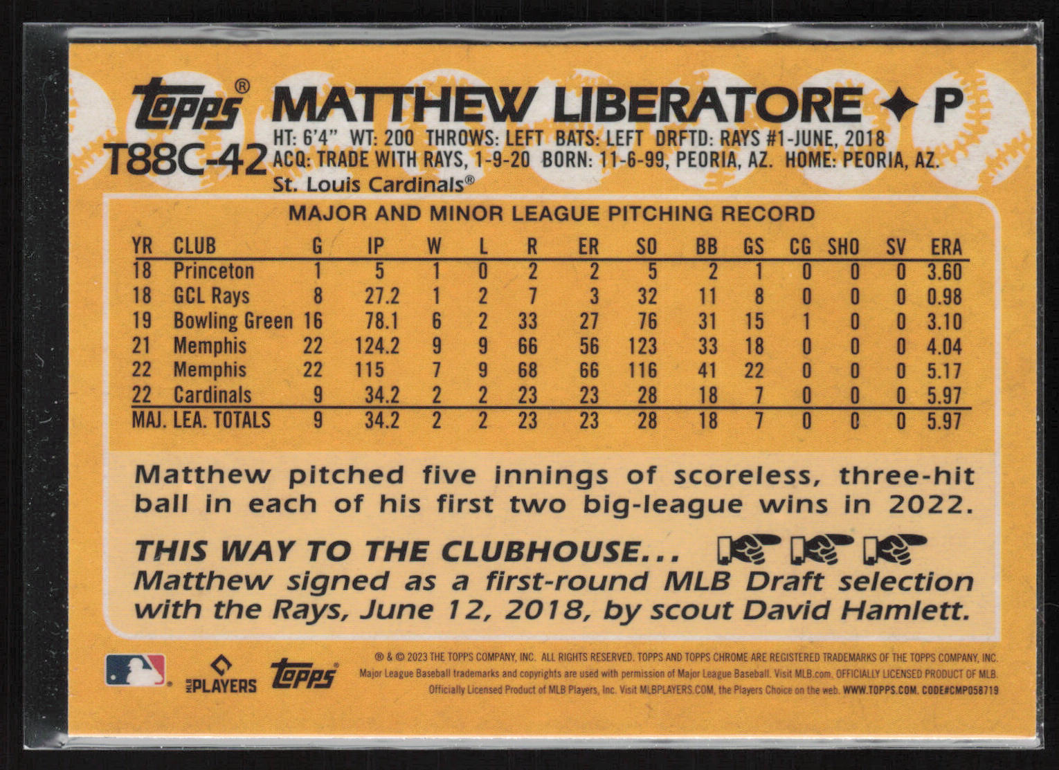 2023 Topps Chrome #T88C-42 Matthew Liberatore 1988 Topps 35th