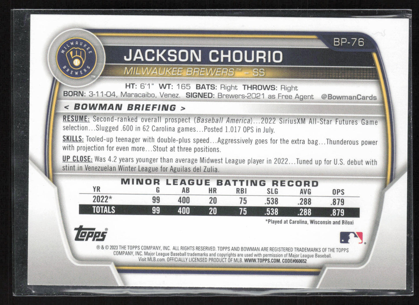 2023 Bowman #BP-76 Jackson Chourio