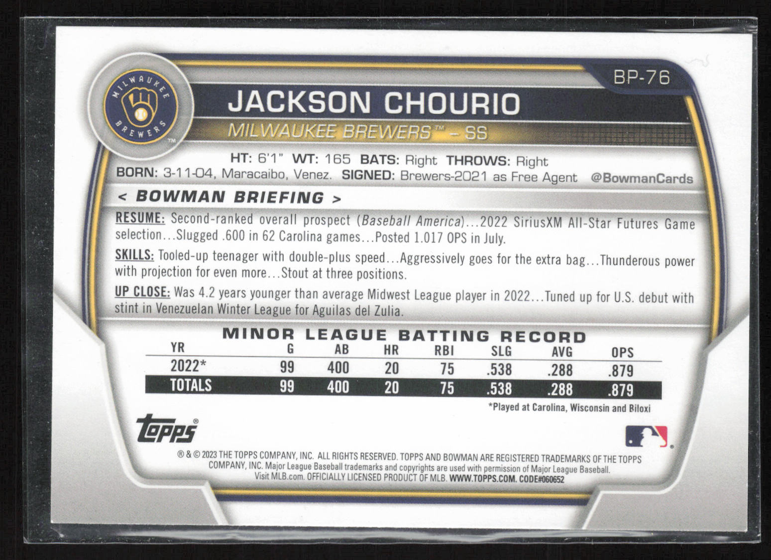 2023 Bowman #BP-76 Jackson Chourio
