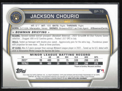 2023 Bowman #BP-76 Jackson Chourio Prospects