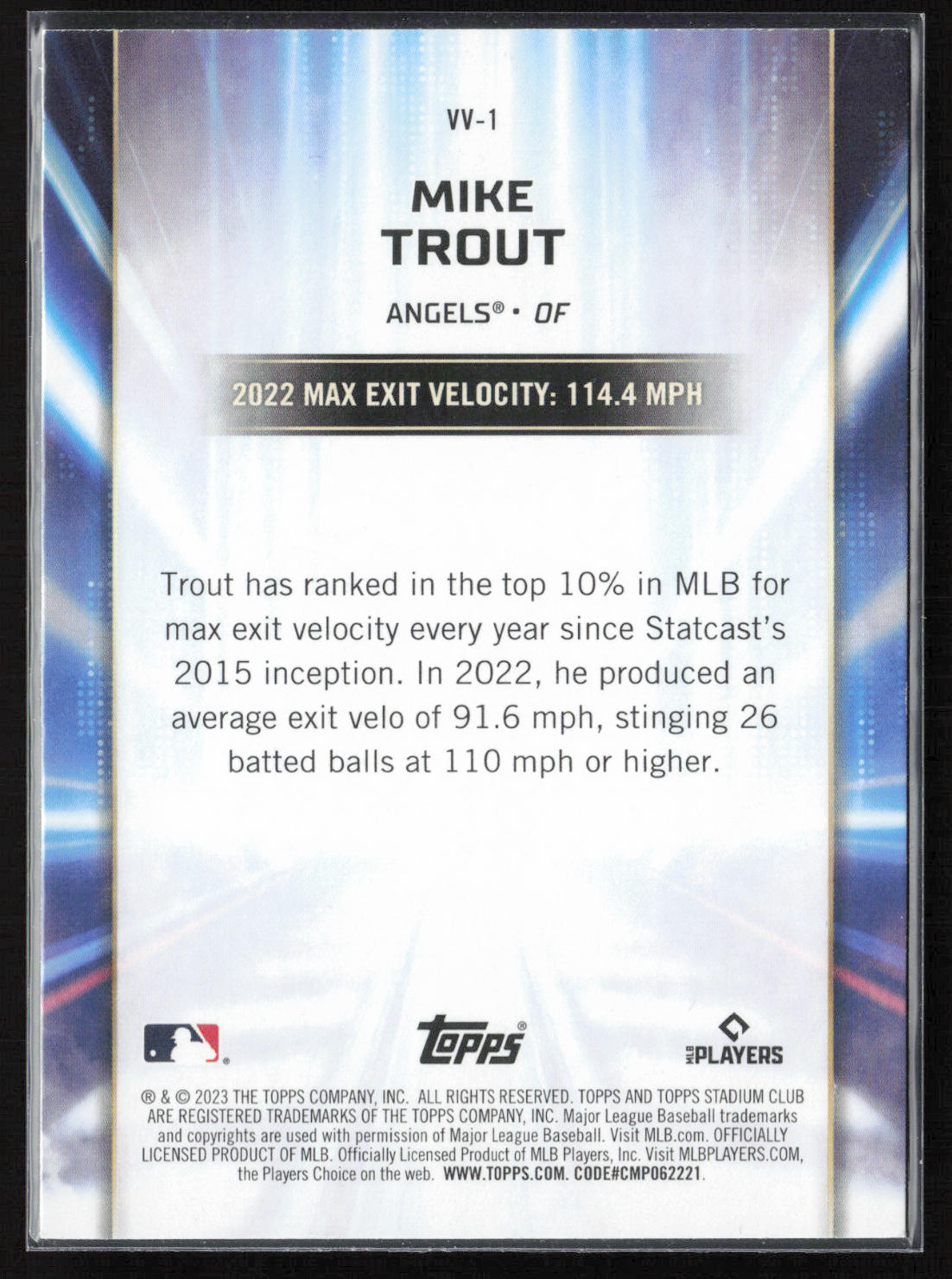 2023 Stadium Club #VV-1 Mike Trout Virtuosos of Velocity