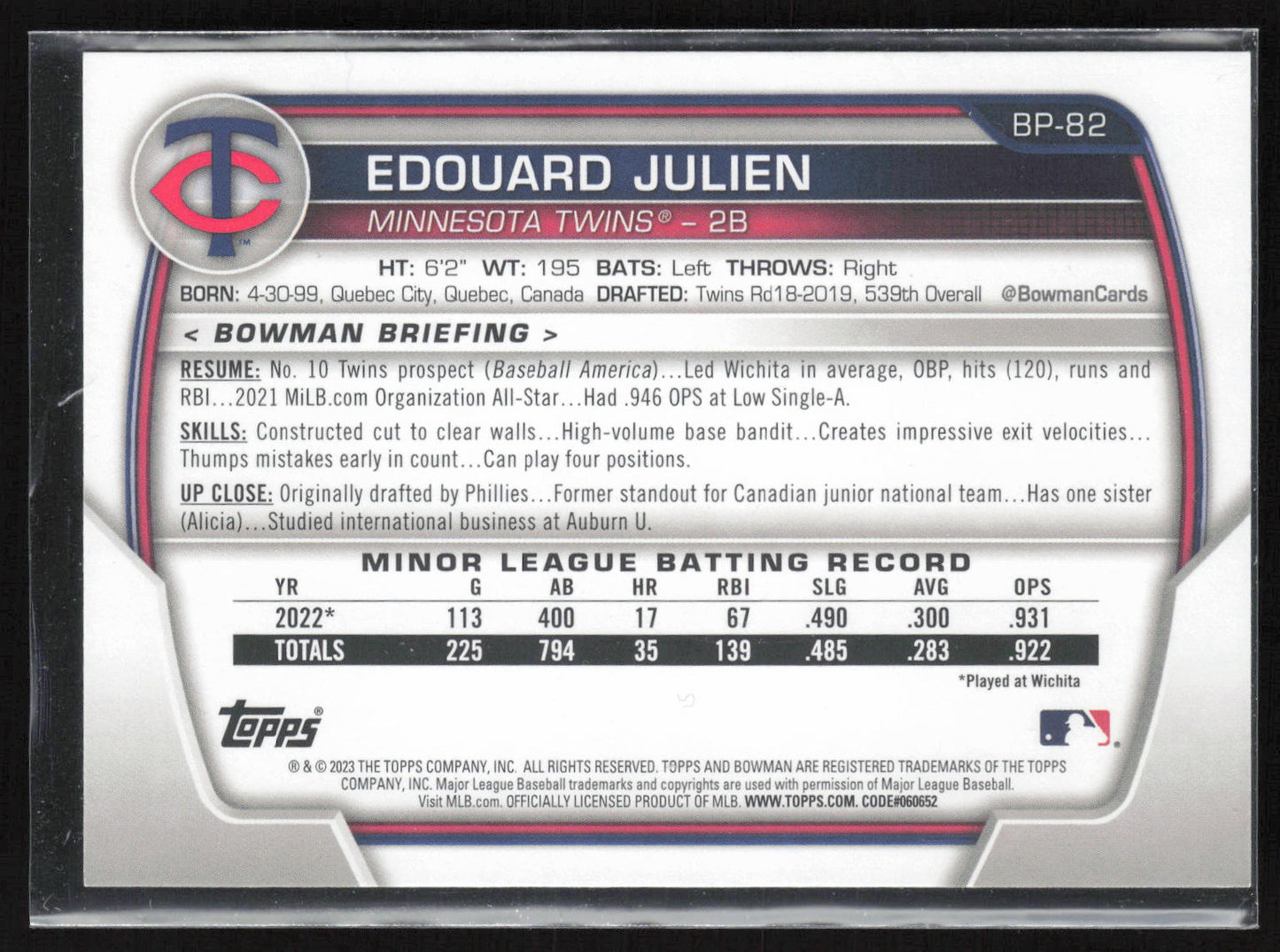 2023 Bowman #BP-82 Edouard Julien Prospects