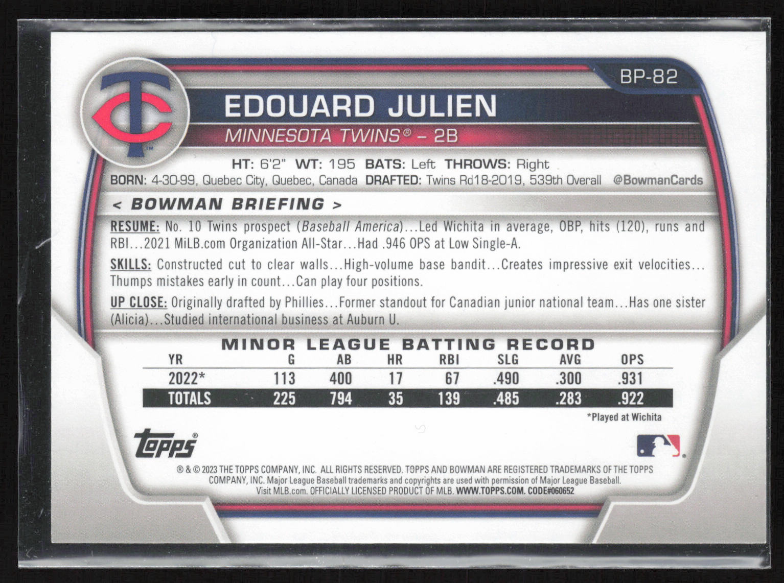 2023 Bowman #BP-82 Edouard Julien Prospects