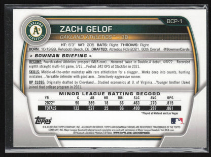 2023 Bowman #BCP-1 Zach Gelof Chrome Prospects