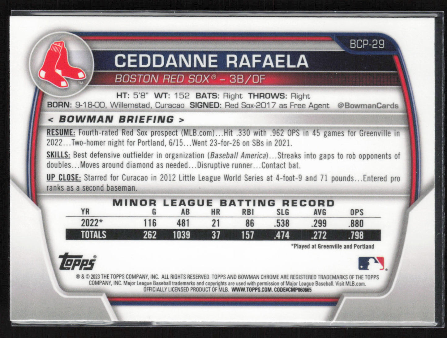 2023 Bowman #BCP-29 Ceddanne Rafaela Chrome Prospects