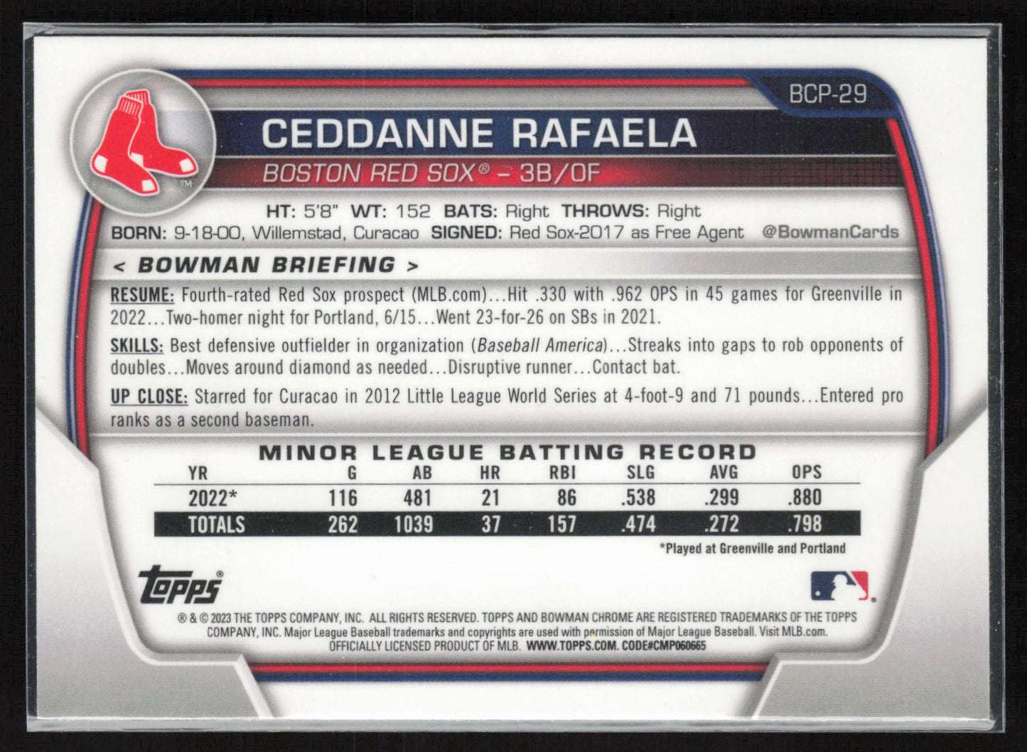 2023 Bowman #BCP-29 Ceddanne Rafaela Chrome Prospects