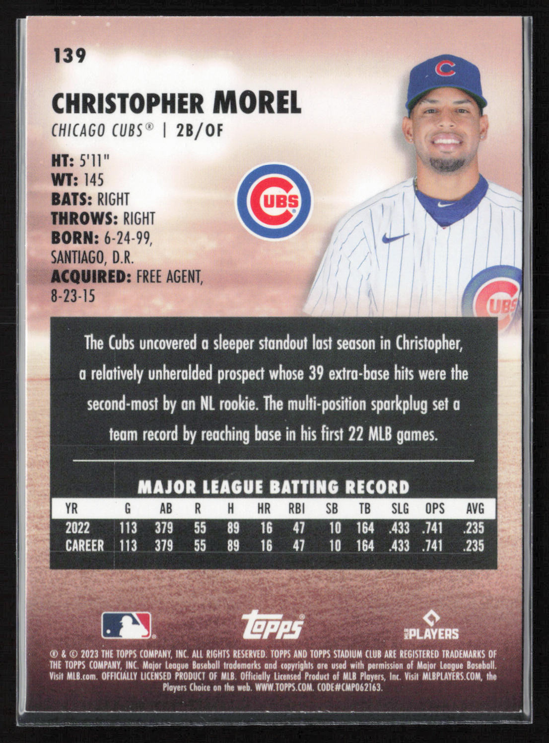 2023 Stadium Club #139 Christopher Morel Black Foil