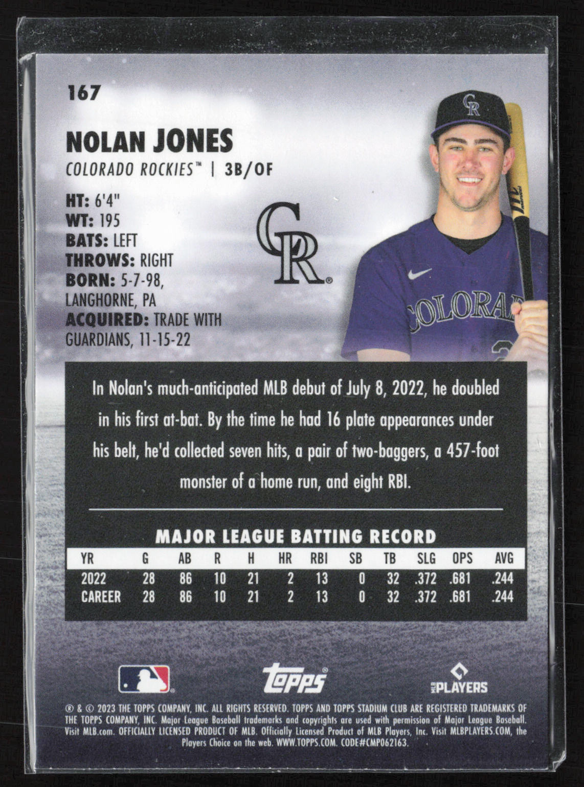 2023 Stadium Club #167 Nolan Jones