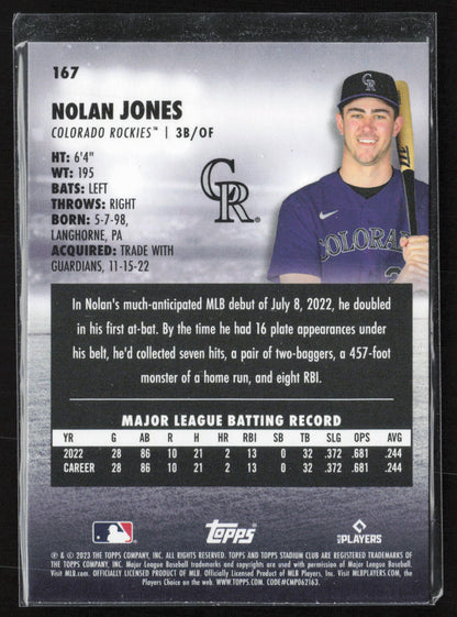 2023 Stadium Club #167 Nolan Jones