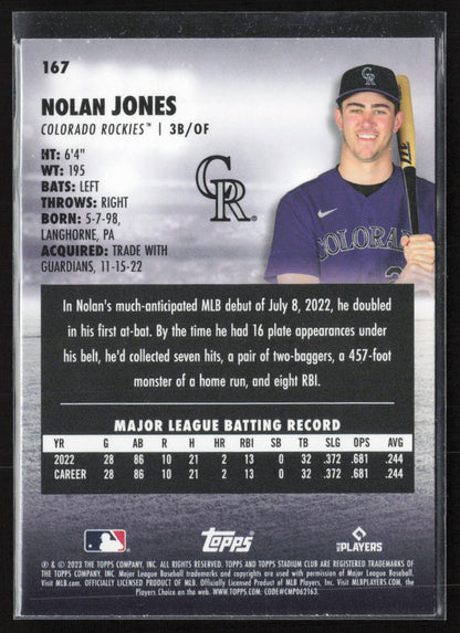 2023 Stadium Club #167 Nolan Jones