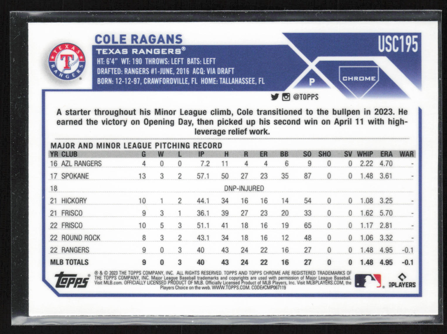 2023 Topps Update #USC195 Cole Ragans Shimmer Refractor