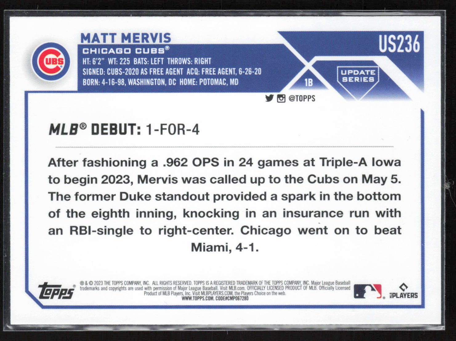 2023 Topps Update #US236 Matt Mervis