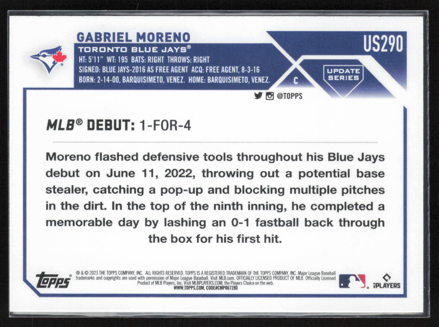 2023 Topps Update #US290 Gabriel Moreno