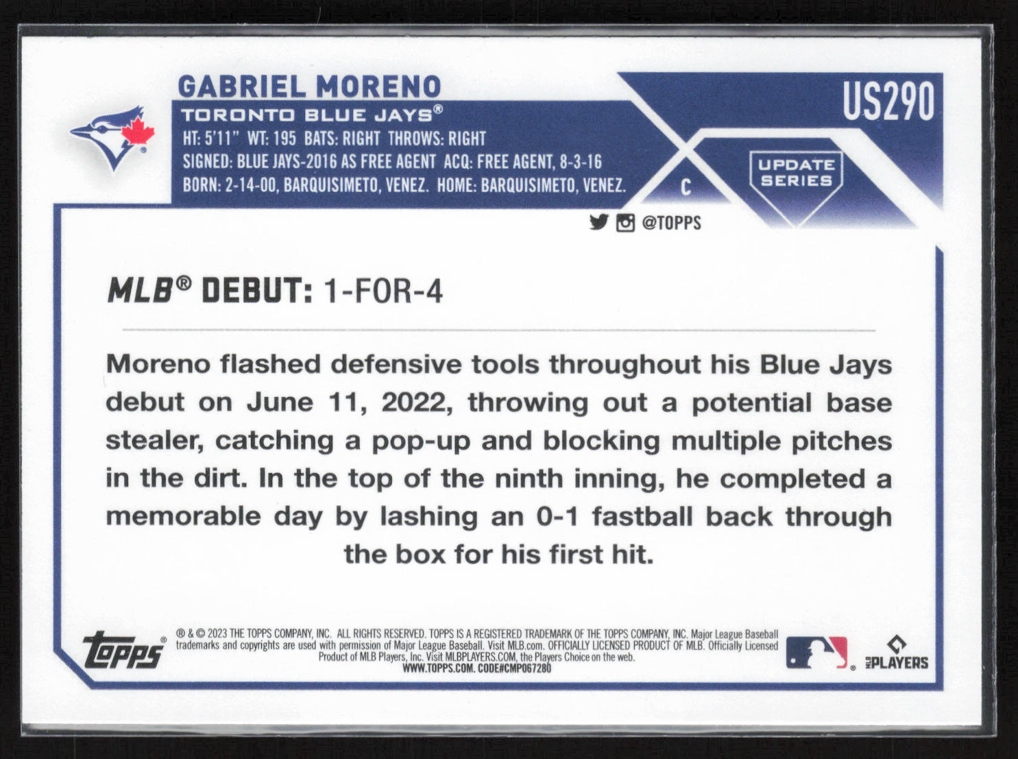 2023 Topps Update #US290 Gabriel Moreno