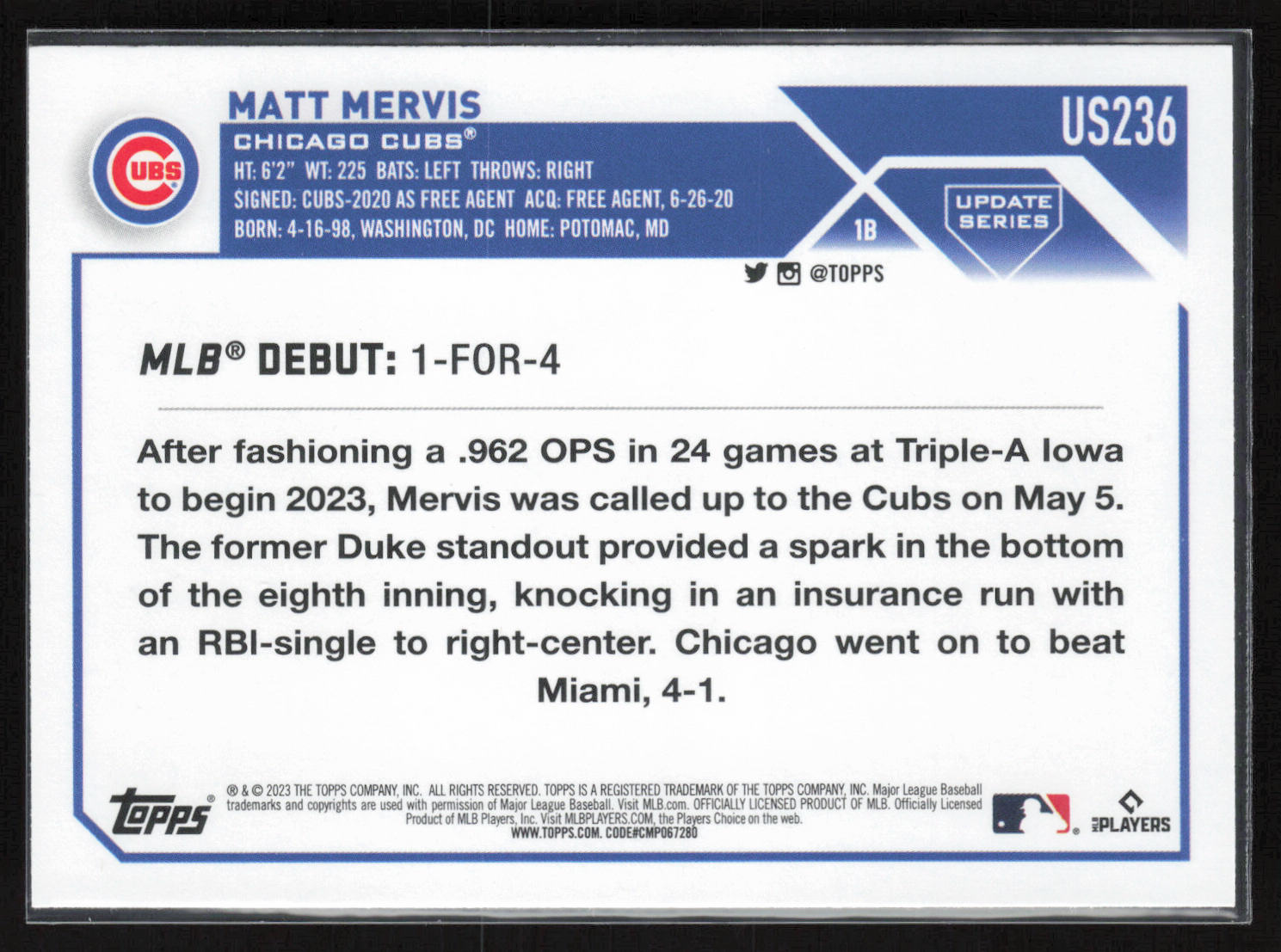 2023 Topps Update #US236 Matt Mervis