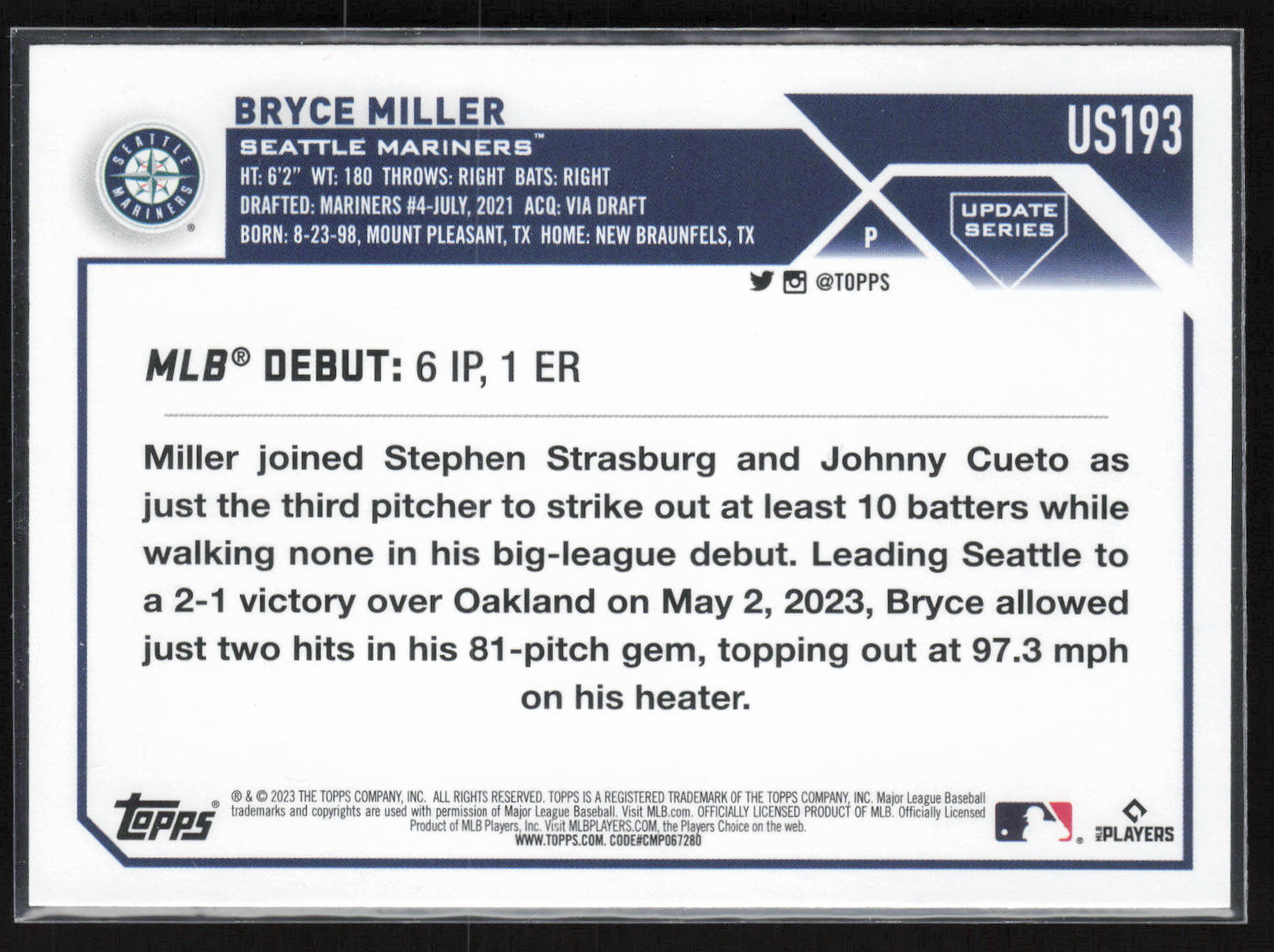 2023 Topps Update #US193 Bryce Miller