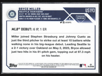 2023 Topps Update #US193 Bryce Miller