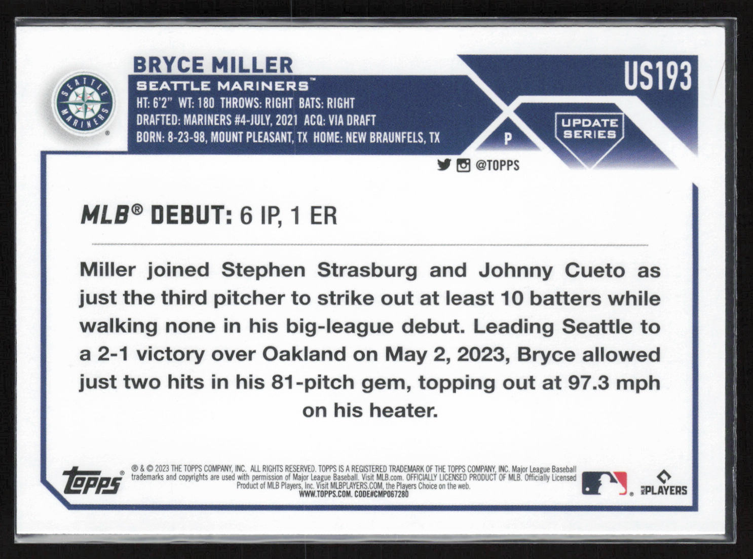 2023 Topps Update #US193 Bryce Miller
