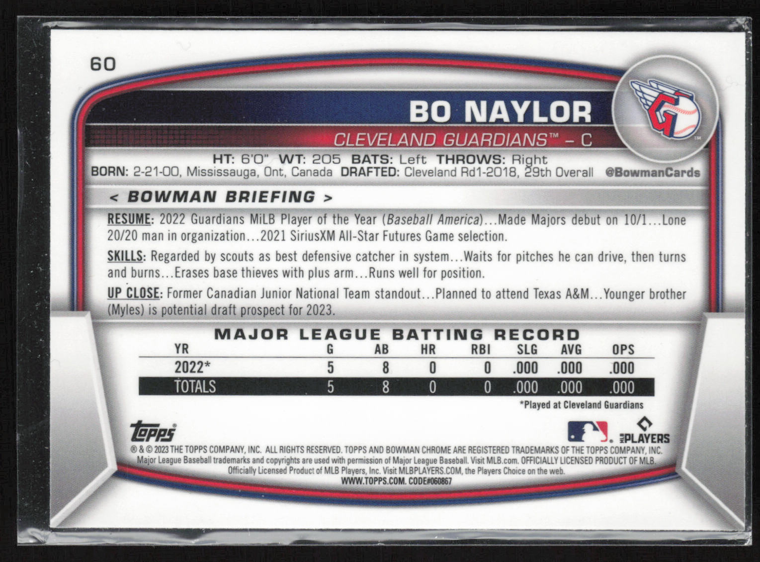 2023 Bowman #60 Bo Naylor Mojo Refractors