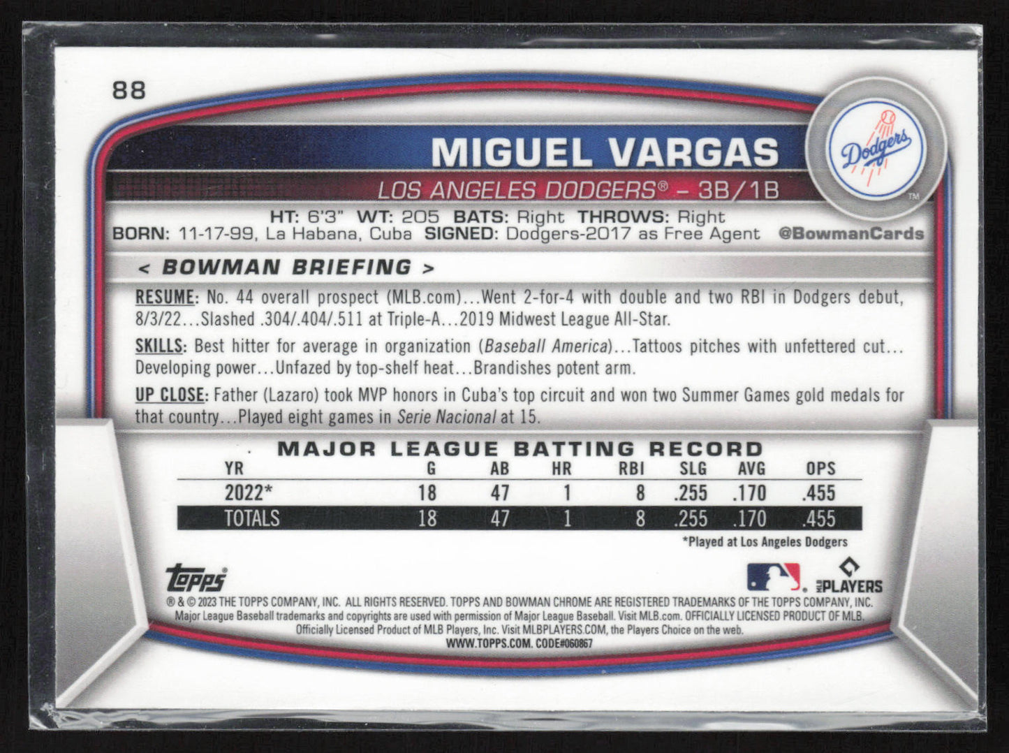2023 Bowman #88 Miguel Vargas Mojo Refractors