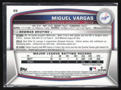 2023 Bowman #88 Miguel Vargas Mojo Refractors